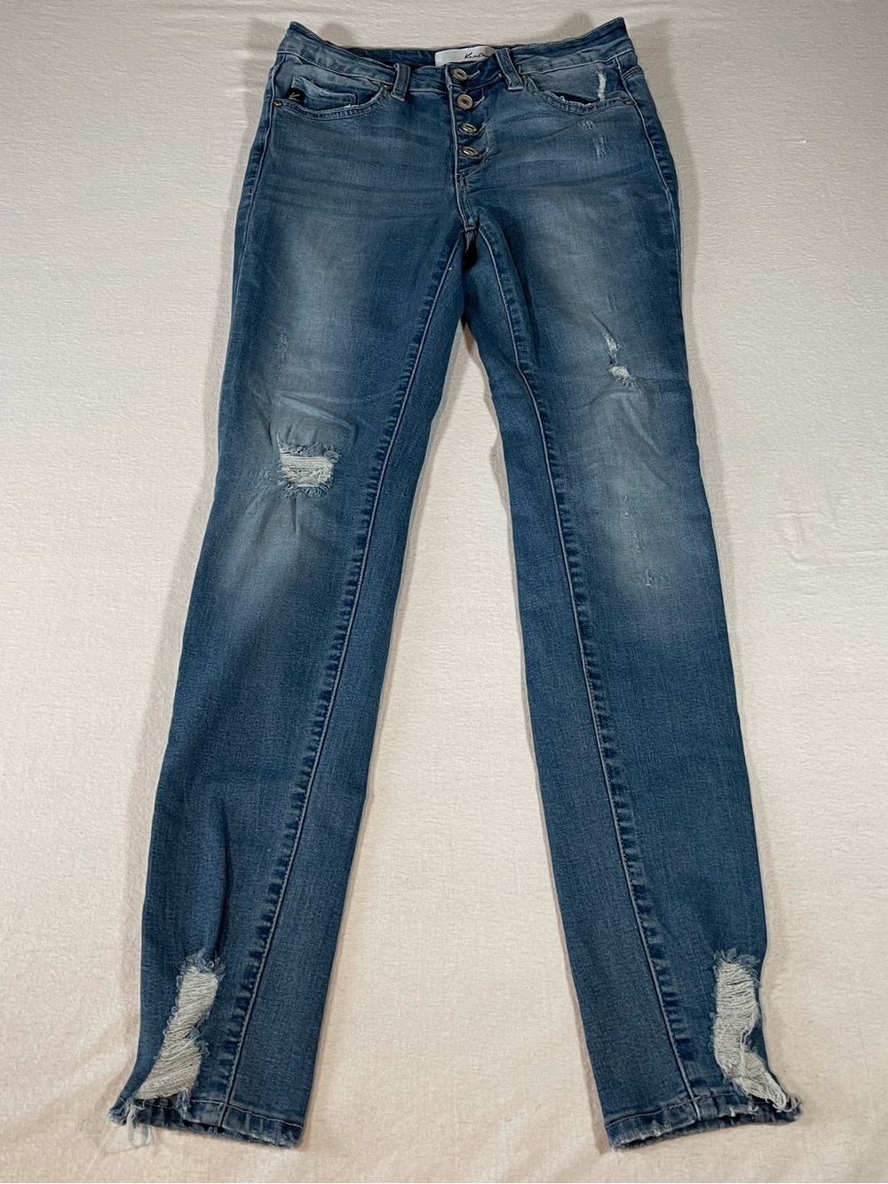 KanCan Button Fly Medium Blue Distressed Skinny Jeans Women's Size 7/27